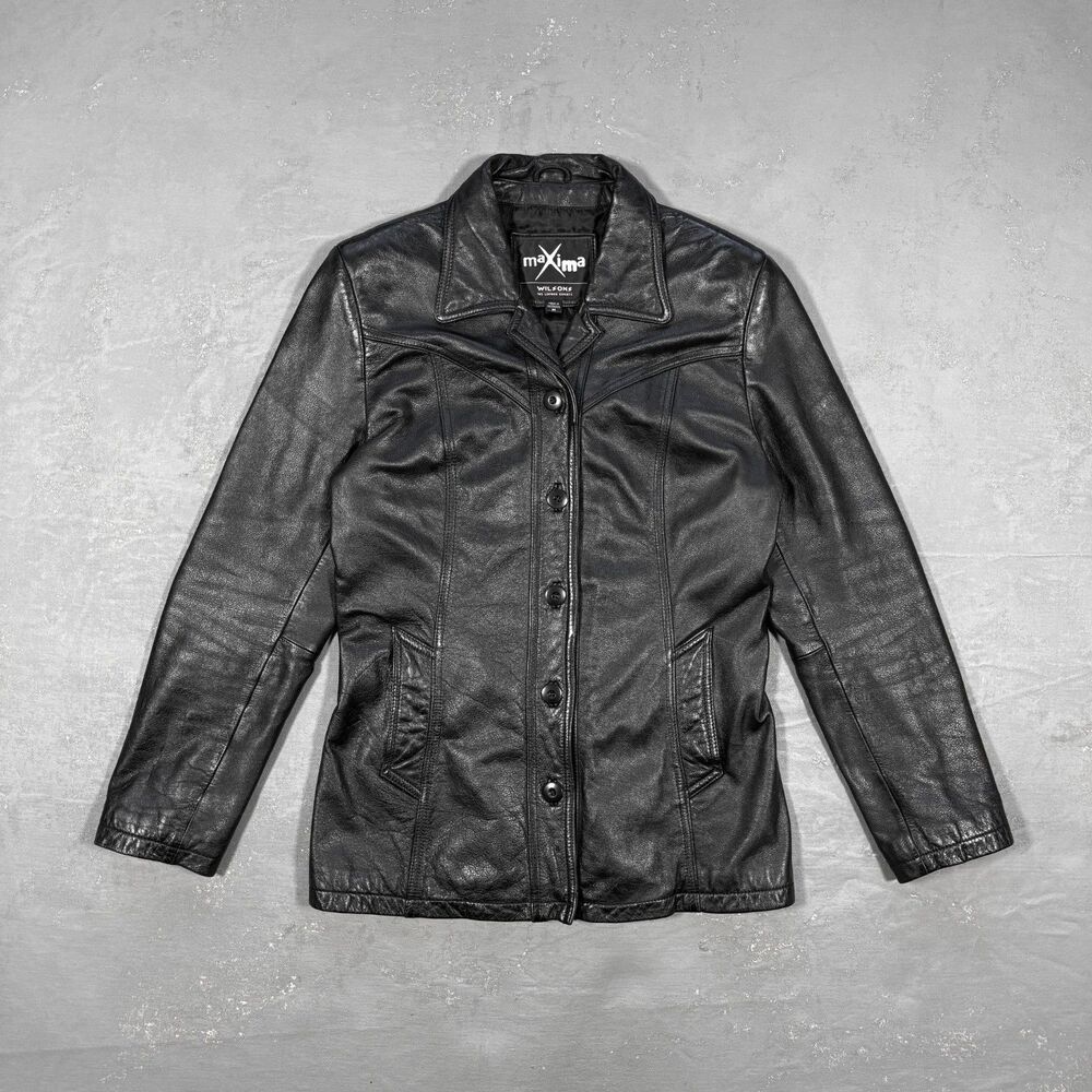 Vintage 90s Wilsons Maxima Button Front Black Leather Jacket Women's Medium
